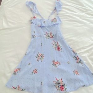 Forever 21 Baby Blue Floral Sundress with Flutter Straps and Keyhole Back